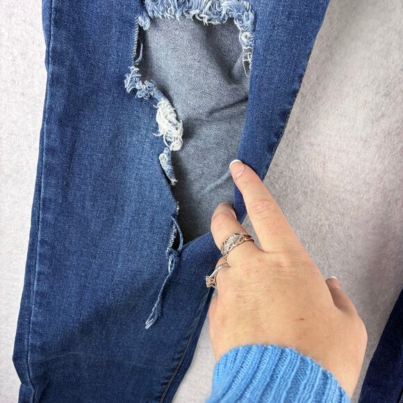 Wax Distressed Skinny Jeans Women's 20 Plus Thrashed Slashed Destroyed Dark Blue - Picture 10 of 13
